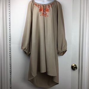 Tan Peasant Tunic Top. Embroidered.